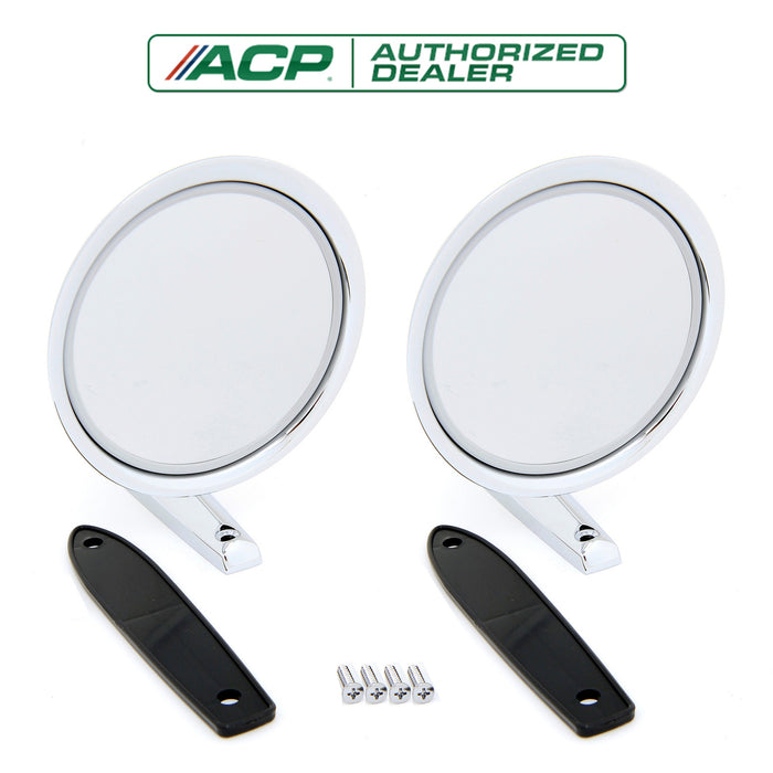1965-1966 Ford Mustang Complete Chrome Round Outside Mirrors Pair LH & RH