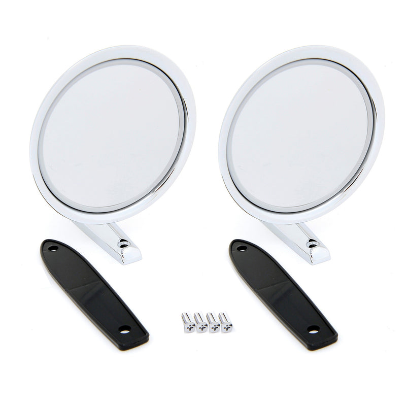 1965-1966 Ford Mustang Complete Chrome Round Outside Mirrors Pair LH & RH