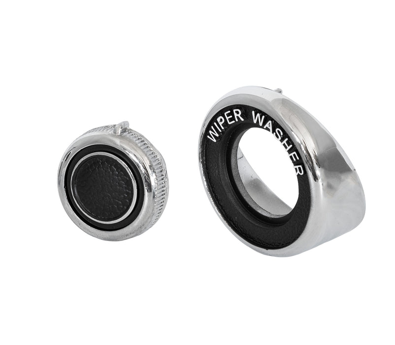 1969-1970 Ford Mustang Chrome & Black Windshield Wiper Washer Switch Knob w/ Bezel