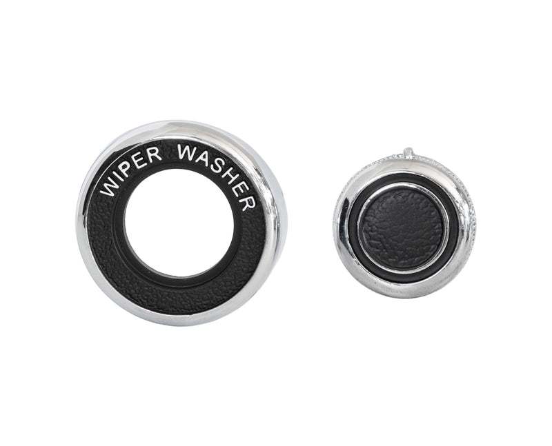 1969-1970 Ford Mustang Chrome & Black Windshield Wiper Washer Switch Knob w/ Bezel