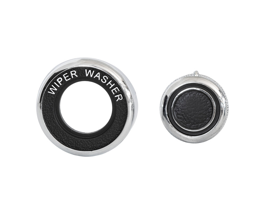 1969-1970 Ford Mustang Chrome & Black Windshield Wiper Washer Switch Knob w/ Bezel