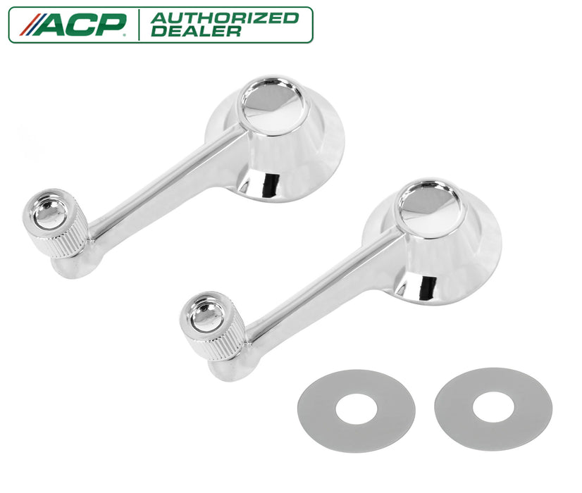 1964-1964 1/2 Ford Mustang Chrome Inside Door Window Manual Crank Handles & Backing Plates Pair