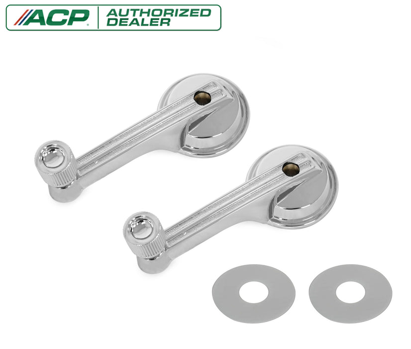 1965-1967 Ford Mustang Chrome Inside Door Window Manual Crank Handles & Backing Plates Pair