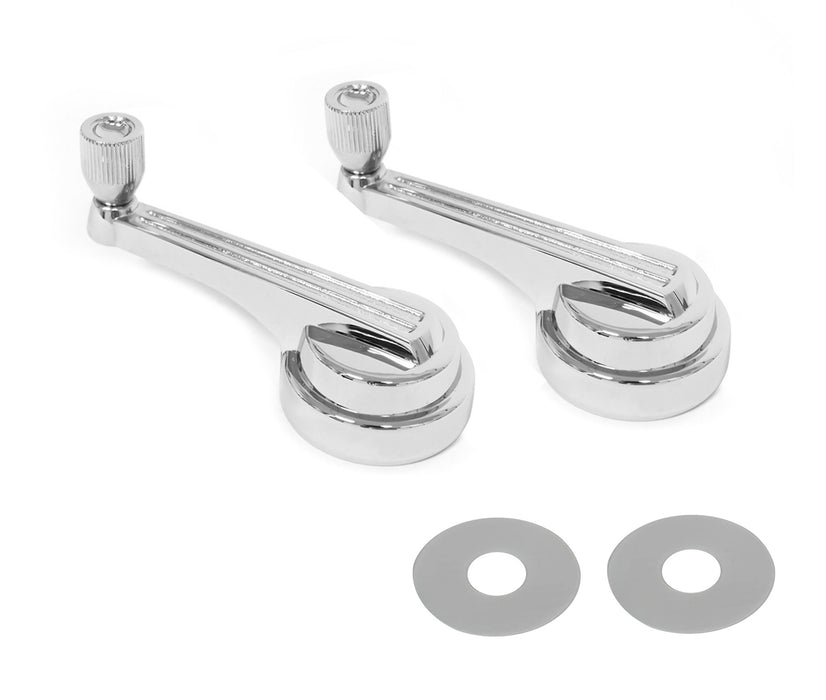 1965-1967 Ford Mustang Chrome Inside Quarter Window Manual Crank Handles & Backing Plates Pair