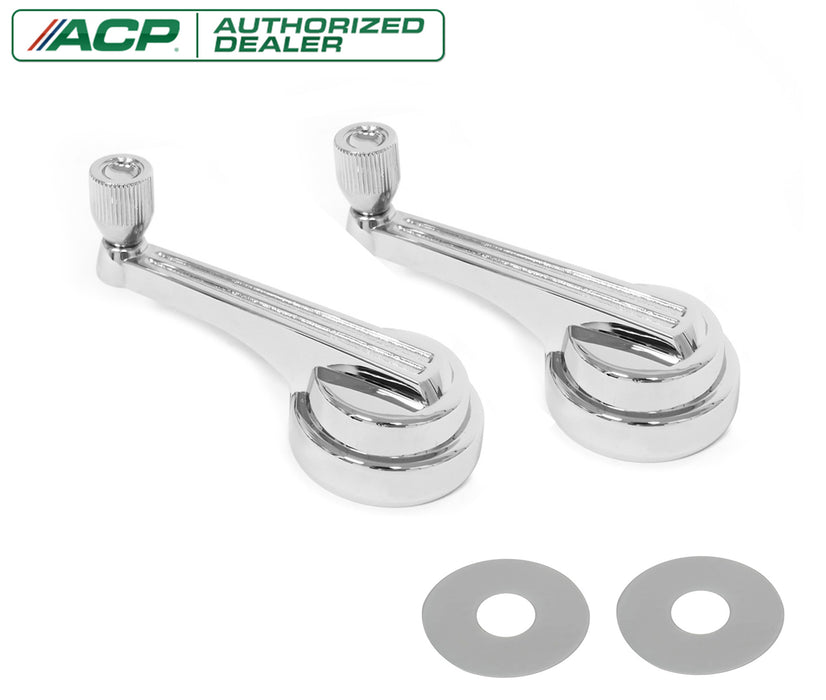 1965-1967 Ford Mustang Chrome Inside Quarter Window Manual Crank Handles & Backing Plates Pair