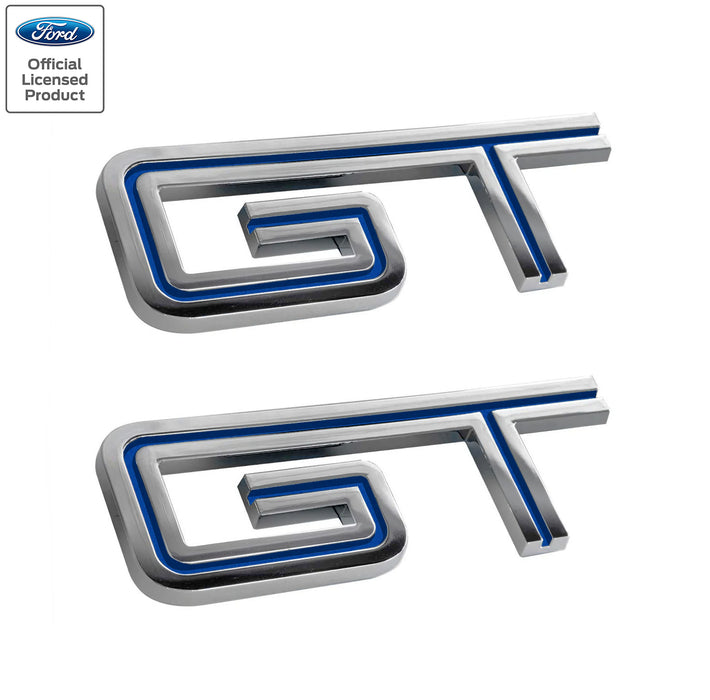 2005-10 Mustang GT Fender or Trunk Emblems Badges Chrome & Blue - 4.5" Long Pair