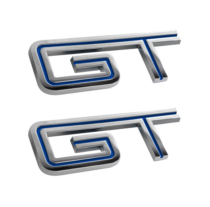 2005-10 Mustang GT Fender or Trunk Emblems Badges Chrome & Blue - 4.5" Long Pair
