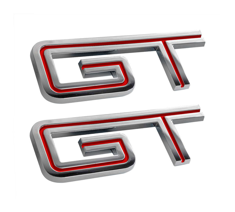 2005-2010 Ford Mustang GT 4.5" Chrome & Red Fender Trunk Emblems Badges Pair