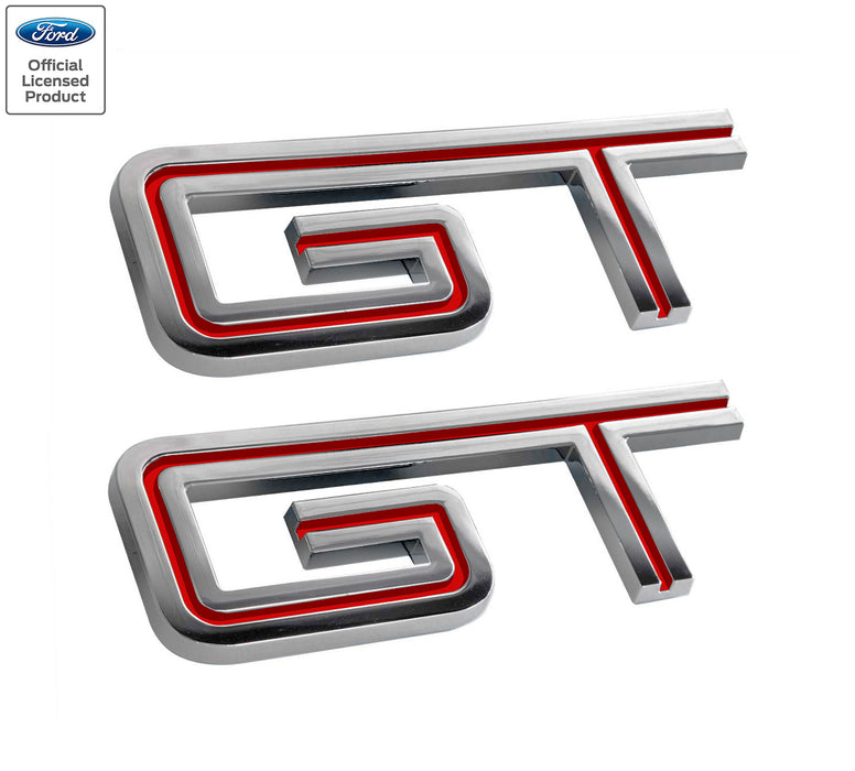 2005-2010 Ford Mustang GT 4.5" Chrome & Red Fender Trunk Emblems Badges Pair