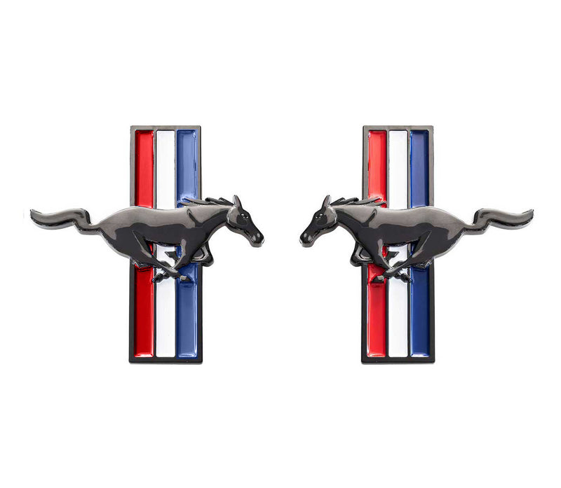 2005-2014 Ford Mustang LARGE Black Running Horse Tribar Fender Emblems Pair