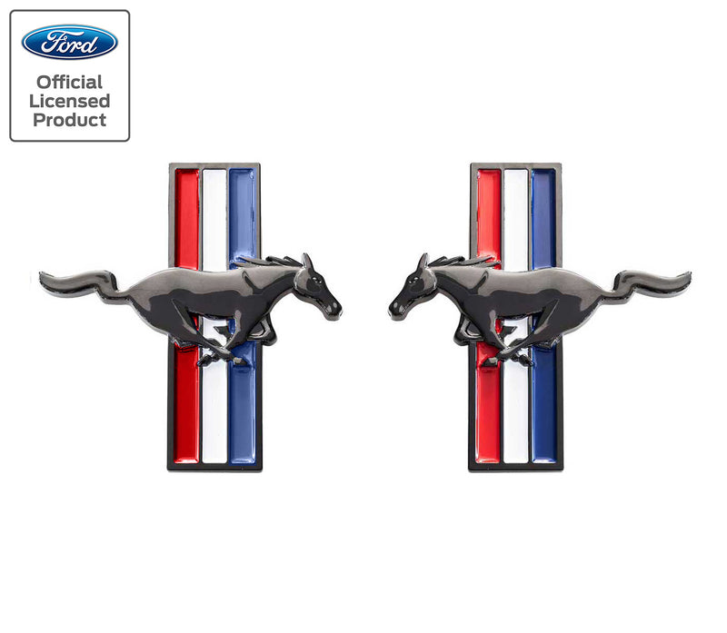 1994-2004 Ford Mustang 3" Black Running Horse Tribar Fender Emblems Pair LH RH