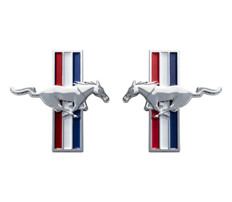 2005-2014 Ford Mustang LARGE Chrome Running Horse Tribar Fender Emblems Pair