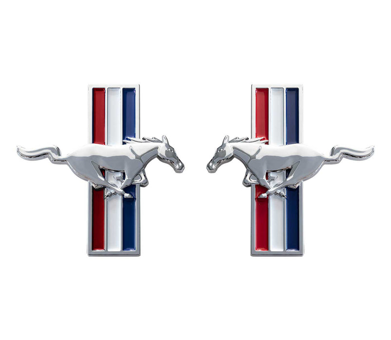 2005-2014 Ford Mustang LARGE Chrome Running Horse Tribar Fender Emblems Pair