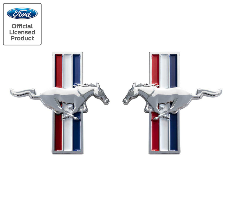 2005-2014 Ford Mustang LARGE Chrome Running Horse Tribar Fender Emblems Pair