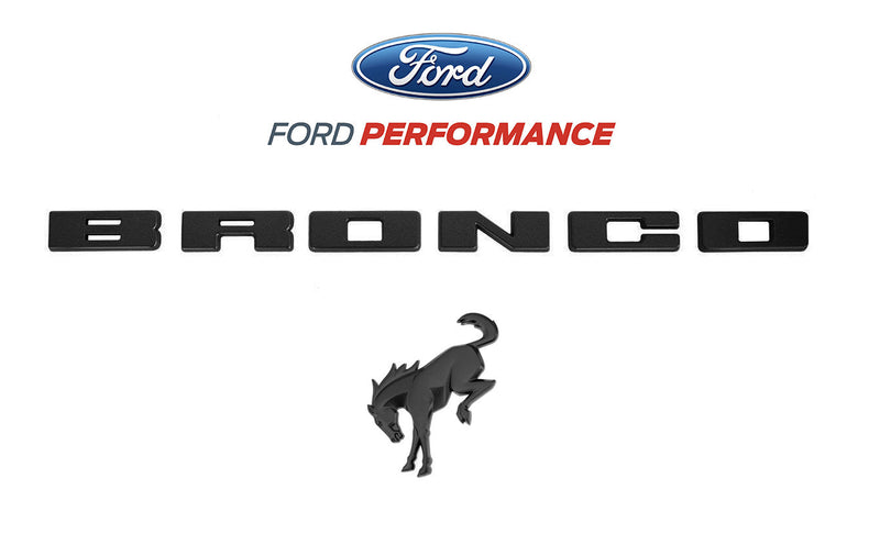 2021-2026 Bronco Matte Black OEM Front Grille Letter Overlay & Rear Trunk Emblem