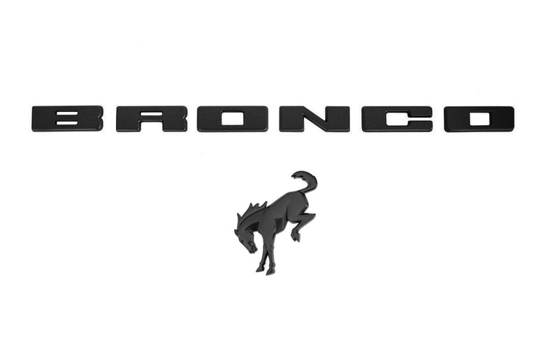 2021-2025 Bronco Matte Black OEM Front Grille Letter Overlays & Rear Tailgate Emblem