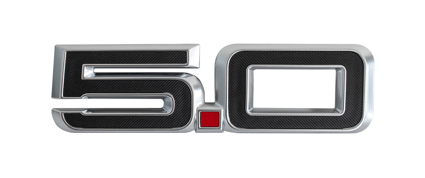 2024 Ford Mustang GT OEM PR3Z-16228-A 5.0 Silver 5.5" Fender Side Emblems - Pair