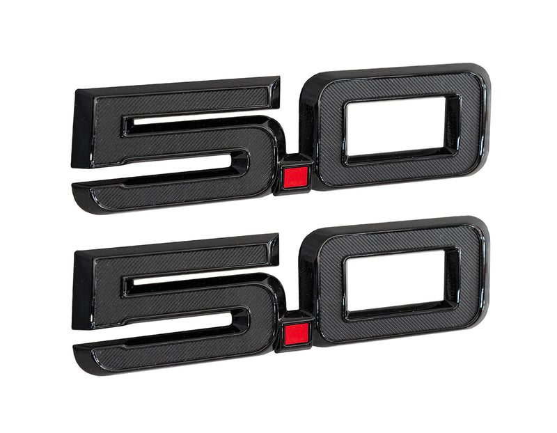 2024-2026 Ford Mustang GT OEM PR3Z-16228-C 5.0 Black 5.5" Fender Side Emblems Pair