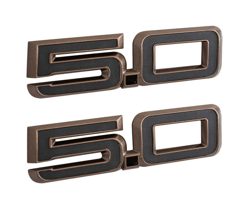 2024-2026 Mustang GT OEM PR3Z-16228-D 5.0 Bronze 5.5" Fender Side Emblems Pair