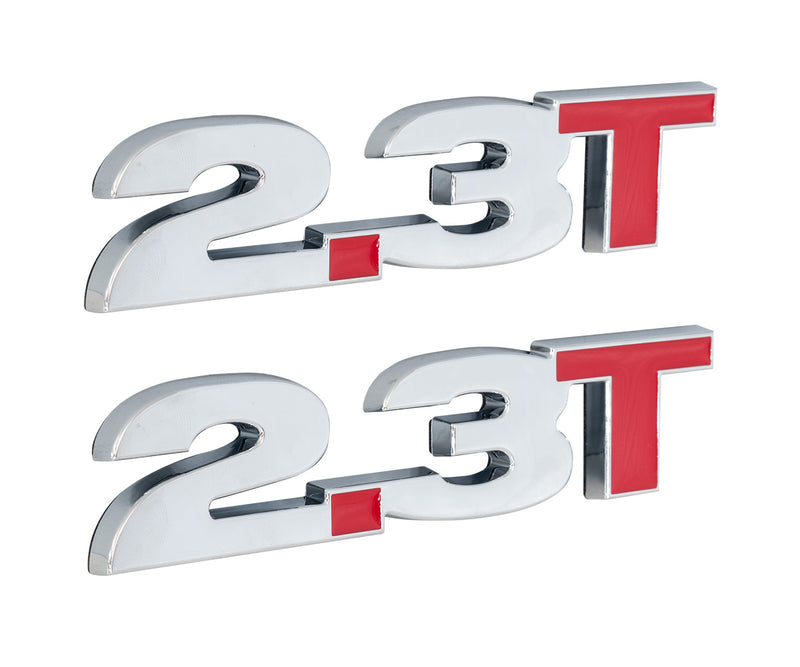 2015-2025 Ford Mustang 2.3 Ecoboost Twin Turbo 6" Emblems Chrome & Red - Pair
