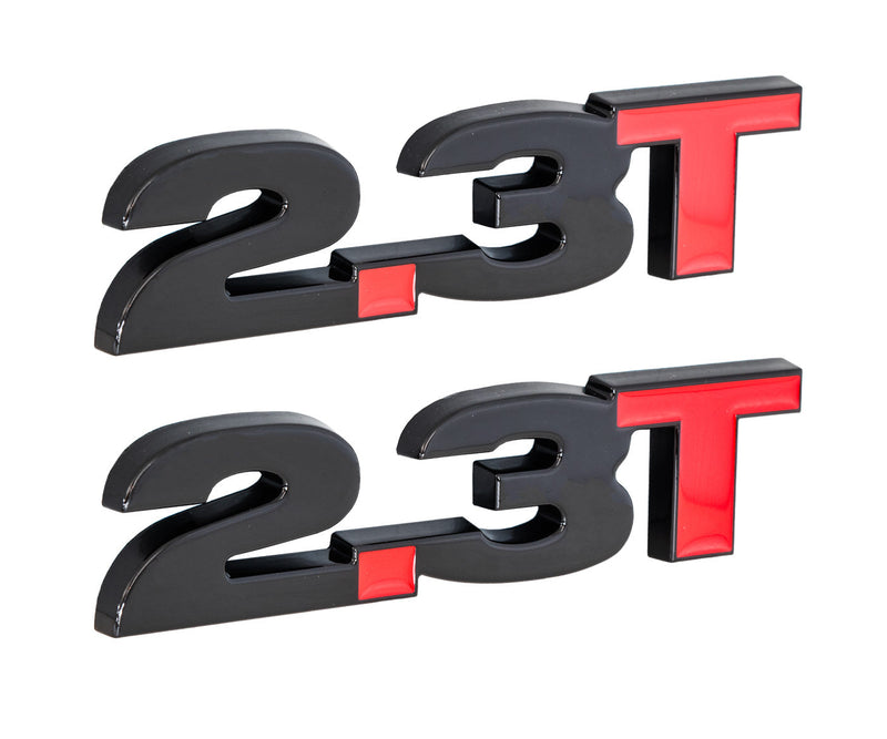 2015-2026 Ford Mustang 2.3 Ecoboost Twin Turbo 6" Emblems Black & Red - Pair