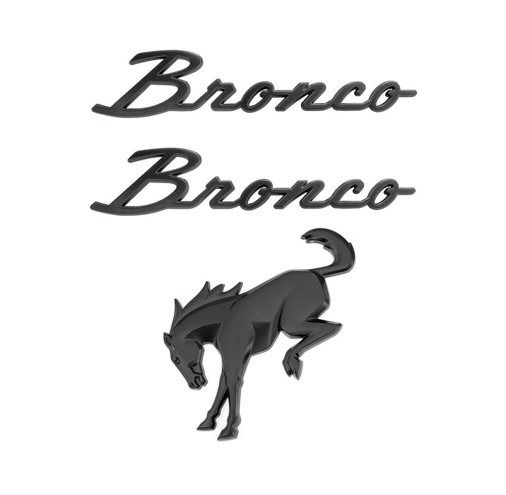 2021-2025 Bronco OEM Matte Black Script Fender Emblems & Rear Trunk Emblem