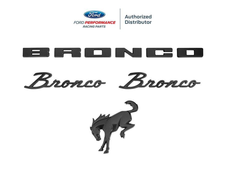 2021-2025 Bronco OEM Matte Black Fender, Rear Trunk Emblems & Front Grille Overlay