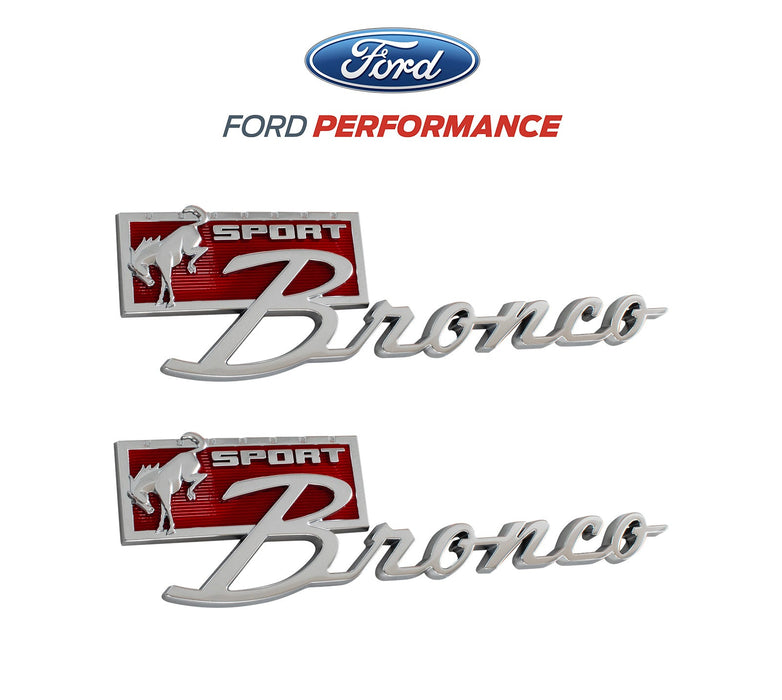 2021-2025 Ford Bronco OEM M-1447-BSPRT 9" Bronco Sport Silver & Red Script Fender Emblems Pair