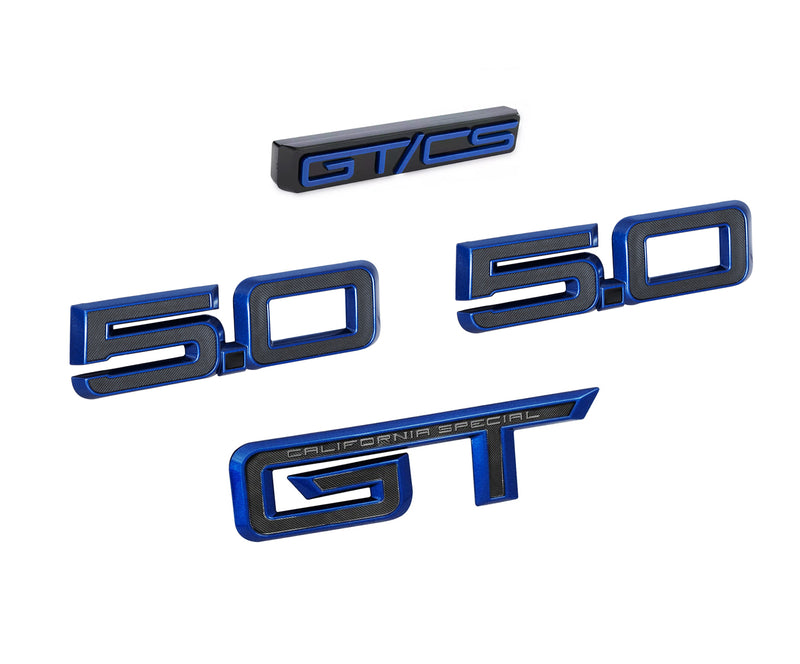 2024 Mustang GT California Special OEM Blue 4pc Fender Trunk Grille Emblem Kit