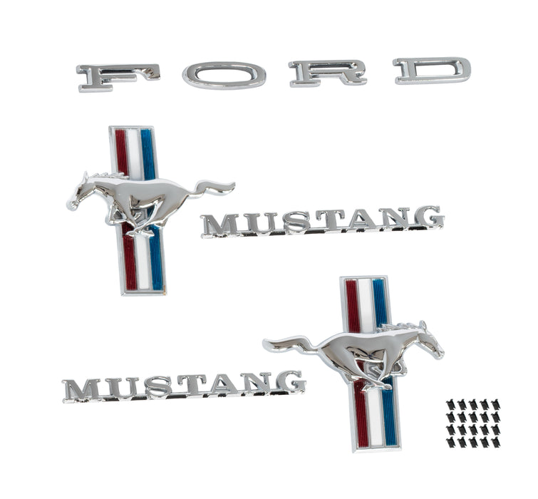 1965-1966 Ford Mustang 6 Cylinder 8pc Hood & Tribar Fender Emblem Kit