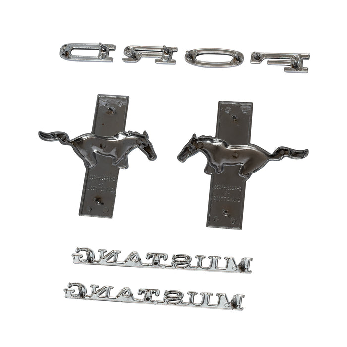 1965-1966 Ford Mustang 6 Cylinder 8pc Hood & Tribar Fender Emblem Kit