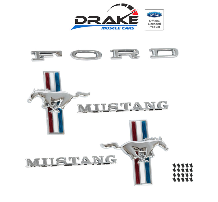 1965-1966 Ford Mustang 6 Cylinder 8pc Hood & Tribar Fender Emblem Kit