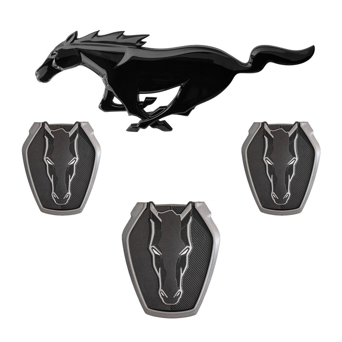 2024-2025 Ford Mustang GT Dark Horse OEM Black OEM Grille Fender & Deck Lid 4pc Emblem Set