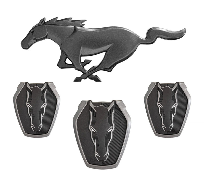 2024-2026 Mustang GT Dark Horse OEM Gray Grille Fender Deck Lid 4pc Emblem Set