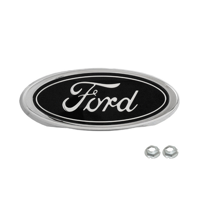 1987-1991 F-150 7-3/8" Front Grille Ford Oval Emblem Badge Black & Chrome