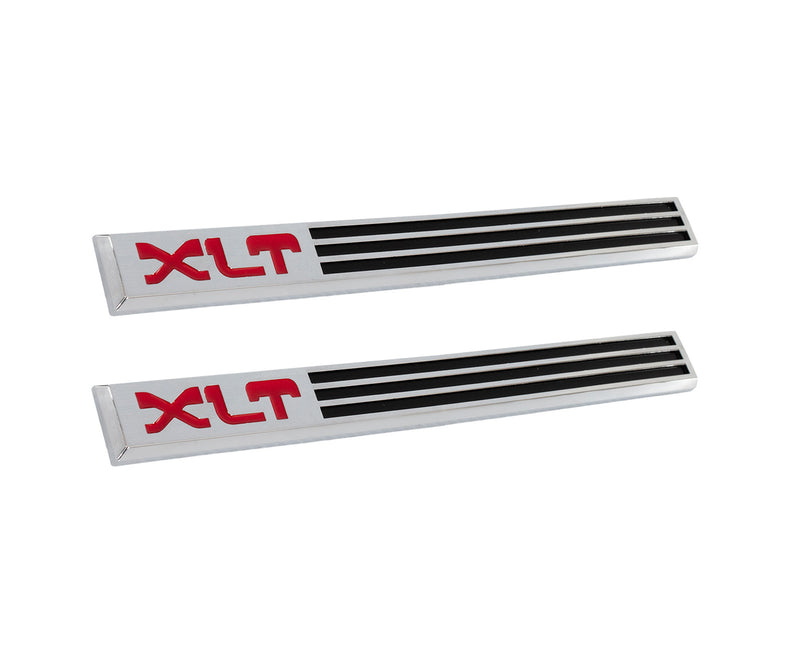 1987-1991 Ford Bronco 8" XLT Chrome & Red Fender Side Lower Accent Emblems Pair