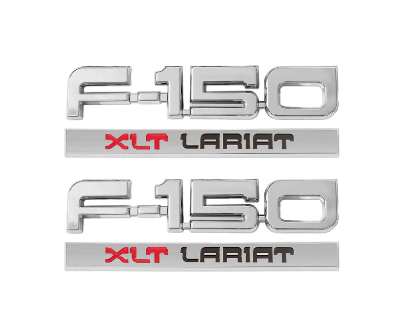 1987-1991 Ford F-150 XLT Lariat Chrome Fender Side Emblems, 4pc Set