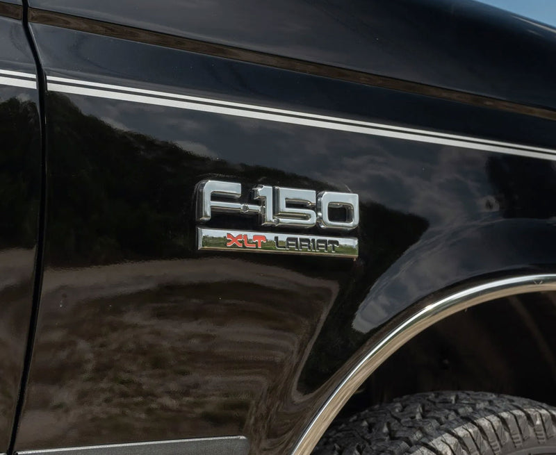 1987-1991 Ford F-150 8" XLT Lariat Chrome, Black & Red Fender Side Emblem Lower Accent Badge