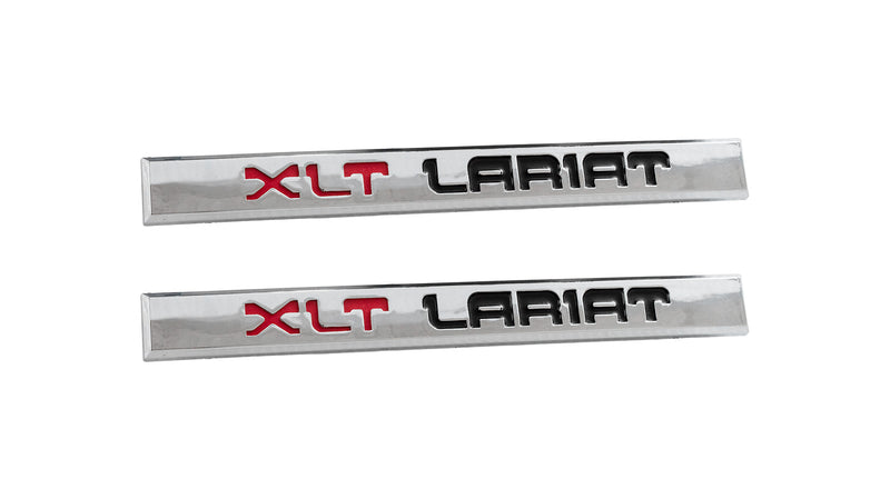 1987-1991 Ford F-150 8" XLT Lariat Chrome Black & Red Fender Side Lower Accent Emblems Pair