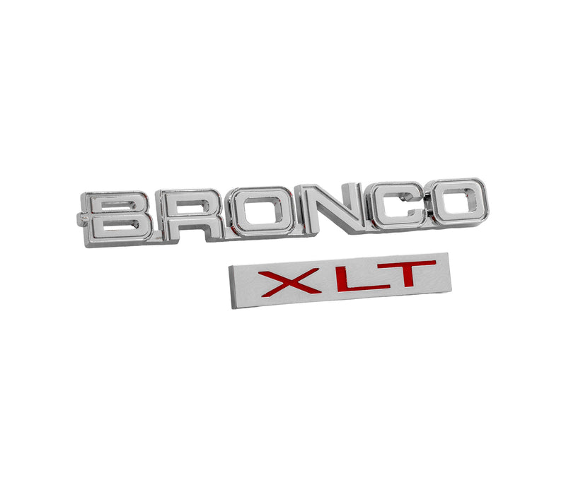 1982-1986 Ford Bronco XLT Chrome & Red Fender Side Emblems - 2pc