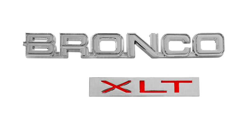 1982-1986 Ford Bronco XLT Chrome & Red Fender Side Emblems - 2pc