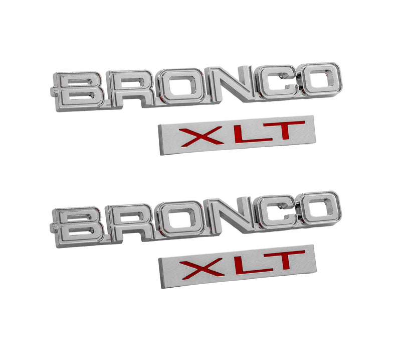 1982-1986 Ford Bronco XLT Chrome & Red Fender Side Emblems - 4pc Set