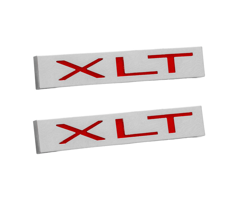 1982-1986 Ford Bronco & F-150 XLT 4" Front Lower Fender Emblems Chrome & Red, Pair