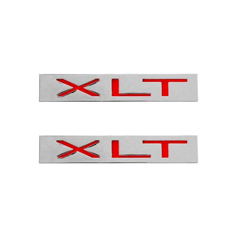 1982-1986 Ford Bronco & F-150 XLT 4" Front Lower Fender Emblems Chrome & Red, Pair