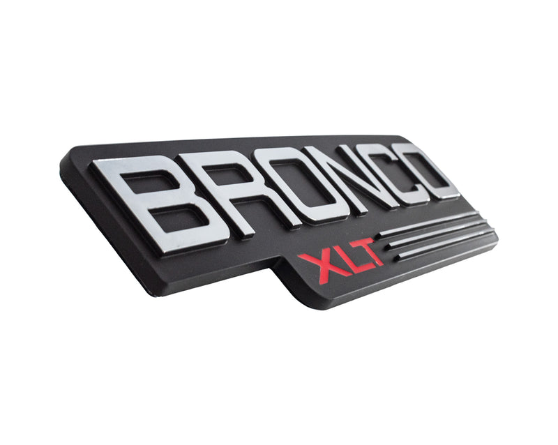 1992-1996 Ford Bronco XLT 8.5" Black Chrome & Red Fender Side Emblems Pair