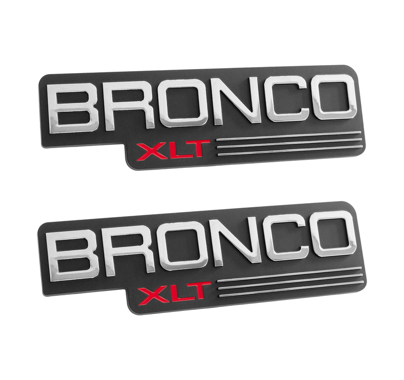 1992-1996 Ford Bronco XLT 8.5" Black Chrome & Red Fender Side Emblems Pair