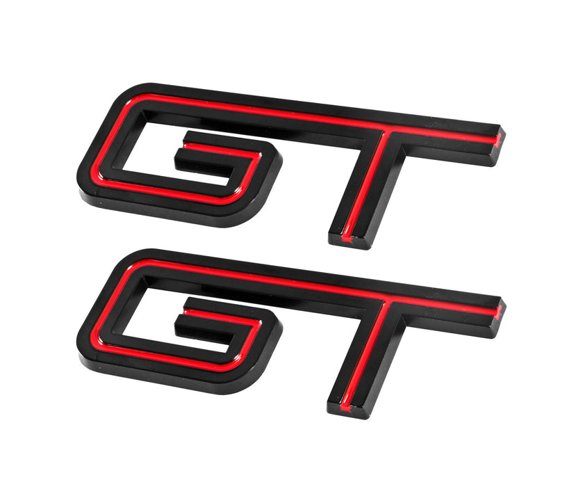 2005-10 Mustang GT Fender or Trunk Emblems Badges Black & Red - 4.5" Long Pair