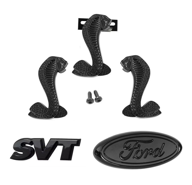 1994-2004 Ford Mustang Cobra 5pc Black Fender, Grille & Rear Trunk Emblems