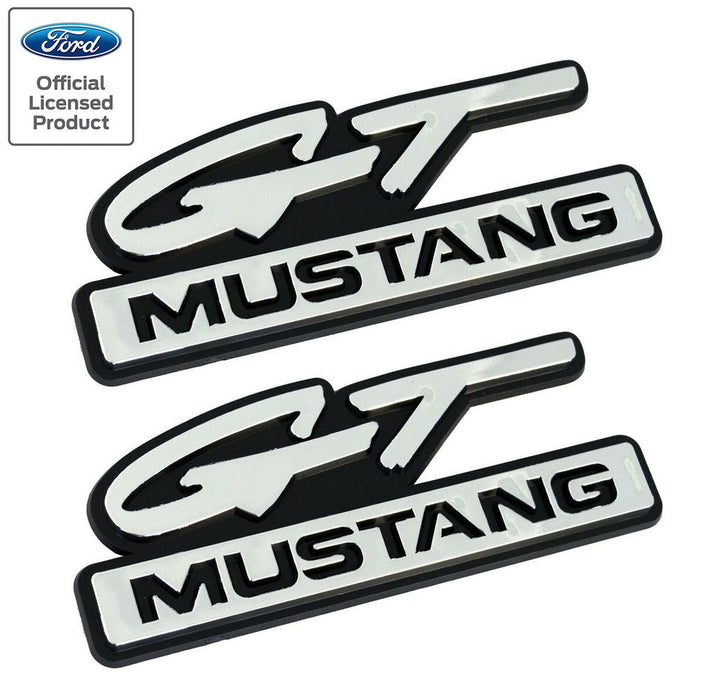 1994-1995 Mustang GT Chrome & Black Fender Side Emblems Badges Pair LH RH