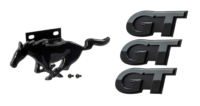 1999-2004 Ford Mustang GT Grille Running Horse, Fender, & Trunk Emblems - Black